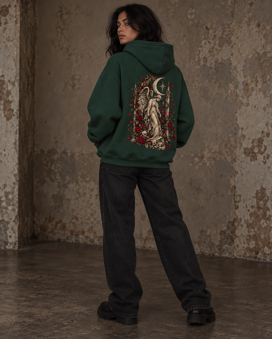 Moonlit Mourning Angel Oversized Hoodie