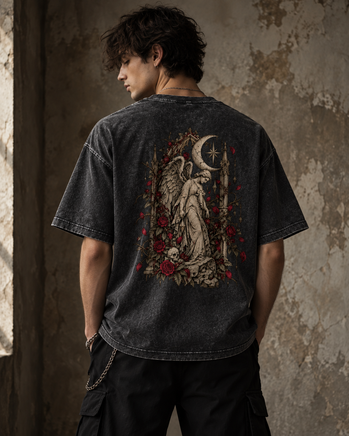 Moonlit Mourning Angel Mineral Wash Tee